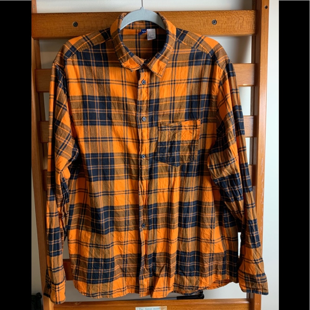 H&M Orange 🍊 and Navy plaid shirt